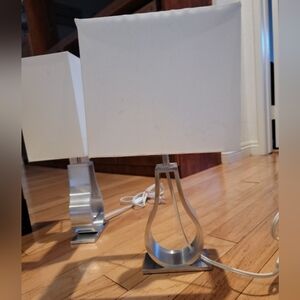 IKEA Klabb Table Silver Lamp White Shade Modern Aluminum 17” Accent Light